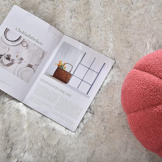 Latepis Round Area Rugs 6ft White with Grey Tips Faux Sheepskin Fur Circle Rugs for Living Room Washable Fuzzy Rug for Bedroom Nursery Dorm Entertainment Room Luxury Home Decor