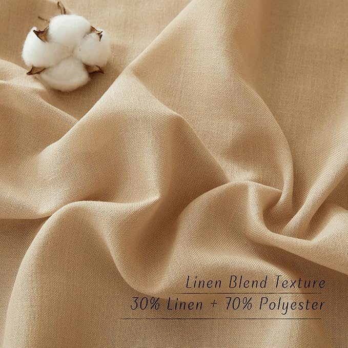 NICETOWN Linen Flax Semi Sheer Curtains 92" Length, Grommet Window Treatments Privacy Added with Light Penetration Vertical Drapes for Loft/Home Office, Burlap, W55 x L92, 2 Panels