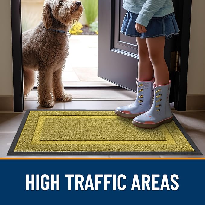 OLANLY Front Door Mat Indoor Outdoor Entrance, Waterproof All-Season, All-Weather Doormat, Sturdy Natural Rubber, Low Profile, Easy Clean Patio Porch Entryway Mat, 33x21, Lime Green