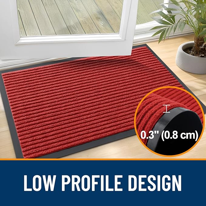 OLANLY Front Door Mat Indoor Outdoor Entrance, Waterproof Heavy Duty Doormat, Fade Resistant, Low Profile, Easy Clean Patio Porch Welcome Floor Mats for Entry, 47x17, Red