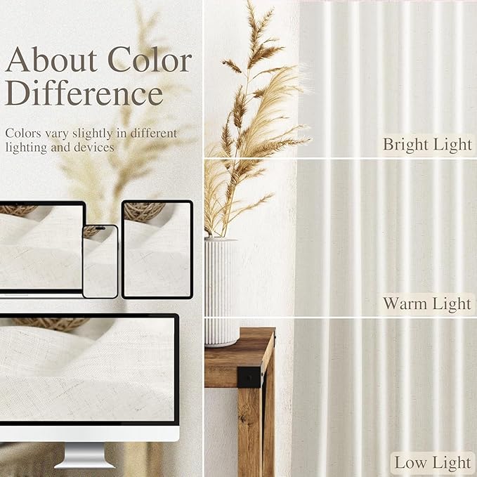 Nanspring 45 Inch Short Window Linen Curtains,for Kitchen Windows Over Sink Semi Sheer Curtain Back Tab and Rod Pocket Neutral Drapes for Cafe/Bathroom/Loft Room Cream 29 x 45,2 Panels