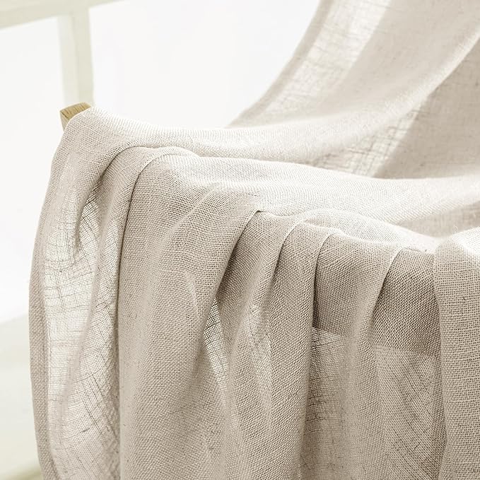 MIULEE Cream Linen Curtains 63 Inch Length 2 Panels for Bedroom Living Room, Soft Linen Textured Window Drapes Semi Sheer Light Filtering Back Tab Rod Pocket Farmhouse Modern Burlap Look Decor