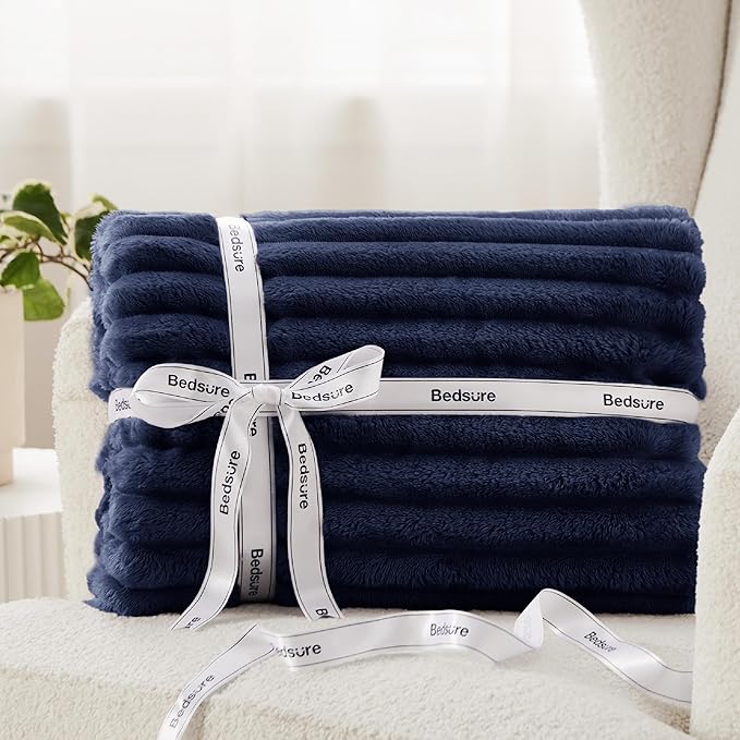 Bedsure GentleSoft Navy Blue Fleece Blanket for Couch - Cozy Soft Blankets for Women, Cute Small Throws for Girls, Navy, 90x90 Inches