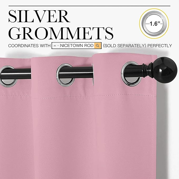 NICETOWN Bedroom Curtain Panels Blackout Draperies, Thermal Insulated Solid Grommet Blackout Curtains/Drapes (Crystal Pink, 1 Pair, 34 by 45-inch)