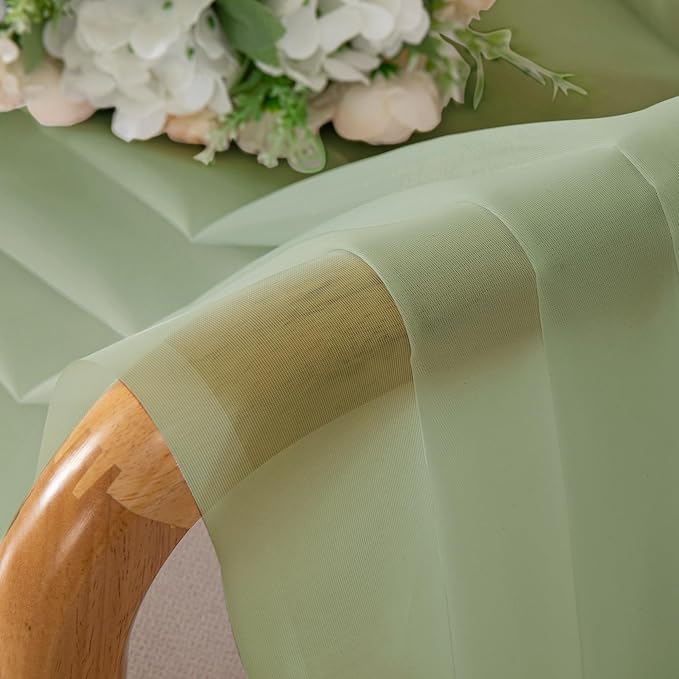 OVZME Light Green Sheer Curtains 63 Inches Long 2 Panels - Soft Light Filtering Window Sheer Panels for Living Room/Bedroom, Top Dual Rod Pocket, 1 Pair, Each 42Wx63L Inches