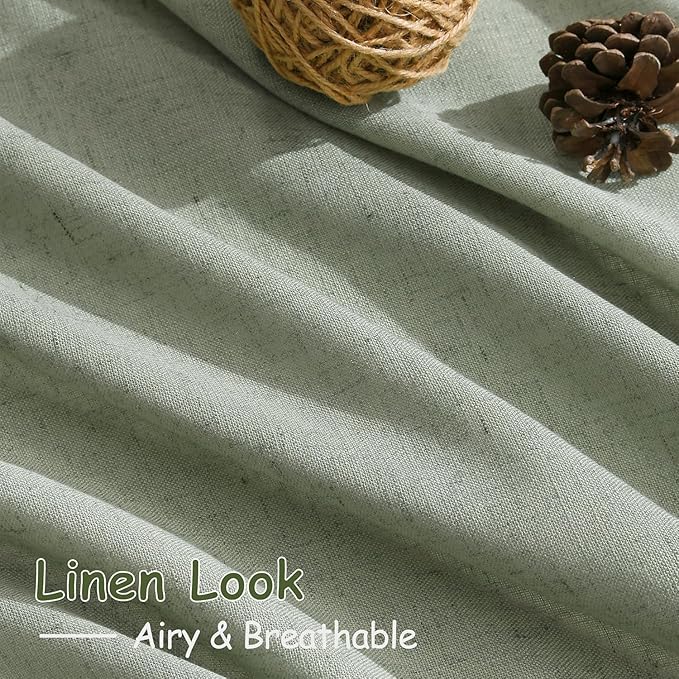 Desert Sage Linen Curtains for Living Room 105 Inches Long Light Filtering Semi Sheer Curtain Back Tab Rustic Farmhouse Decor Elegant Luxury Boho Drapes for Bedroom Dinner Room 52x105, 2 Panels
