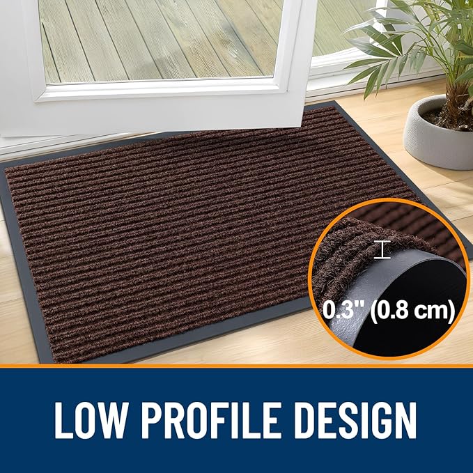 OLANLY Front Door Mat Indoor Outdoor Entrance, Waterproof Heavy Duty Doormat, Fade Resistant, Low Profile, Easy Clean Patio Porch Welcome Floor Mats for Entry, 59x30, Brown