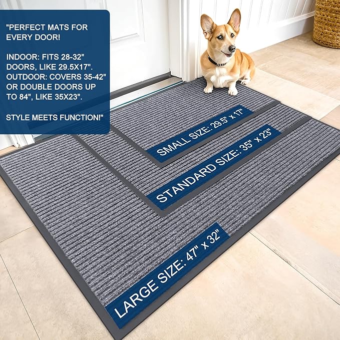 OLANLY Front Door Mat Indoor Outdoor Entrance, 2-Pack 71 x 23 Inch, Waterproof Heavy Duty Doormat, Fade Resistant, Low Profile, Easy Clean Patio Porch Welcome Floor Mats for Entry, Light Gray