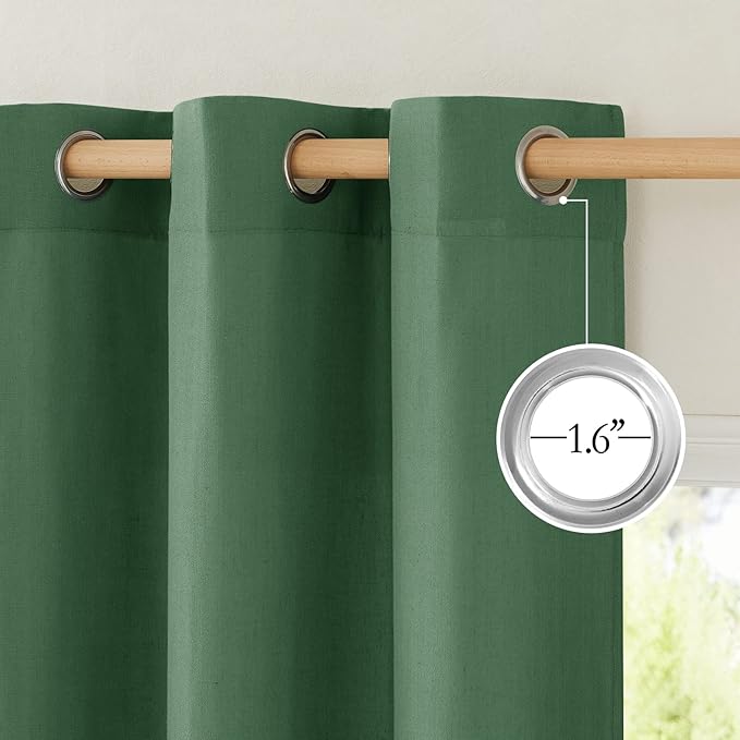 NICETOWN Short Thick Linen Curtains for Small Window, Grommet Bedroom Curtains & Drapes Privacy Added with Light Filtering Window Treatments for Bathroom, Olive Green, 2 Panels, W55 x L54