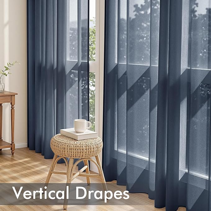 MIULEE Navy Blue Sheer Curtains 108 Inches Long, 4 Panels Set, Light Filtering Rod Pocket Voile Drapes Window Treatments, Semi Transparent Airy Fabric for Bedroom and Living Room, 42 x 108 Inches