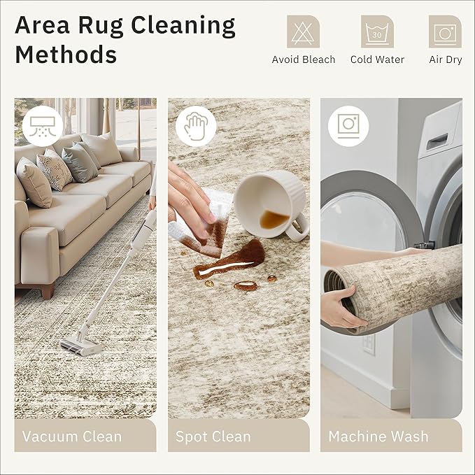 8x8 Brown Round Rug 8ft Living Room Circle Rug Vintage Round Area Rug Non Slip Indoor Carpet for Apartment