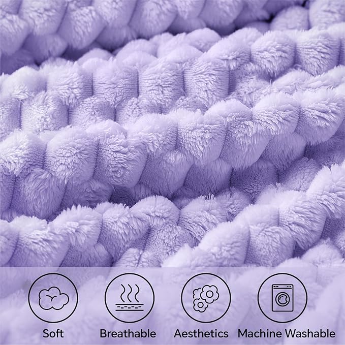 BEDELITE Fleece Twin Blanket for Couch & Bed - 3D Jacquard Decorative Lavender Throw, Super Soft and Cozy Warm Fuzzy Blanket All Seasons Suitable, 60x80Inches