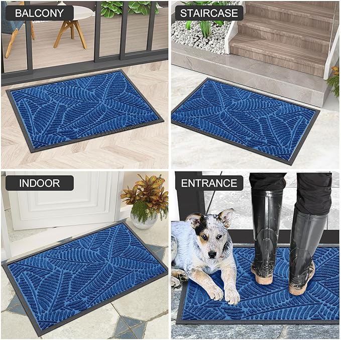Colorxy Waterproof Doormat, Sturdy Natural Rubber Front Door Mats, Non Slip Low Profile Indoor Outdoor Entrance Mat, Stain Resistant Easy Clean Floor Mat for Patio or Entryway, 59''x36'', Light Blue