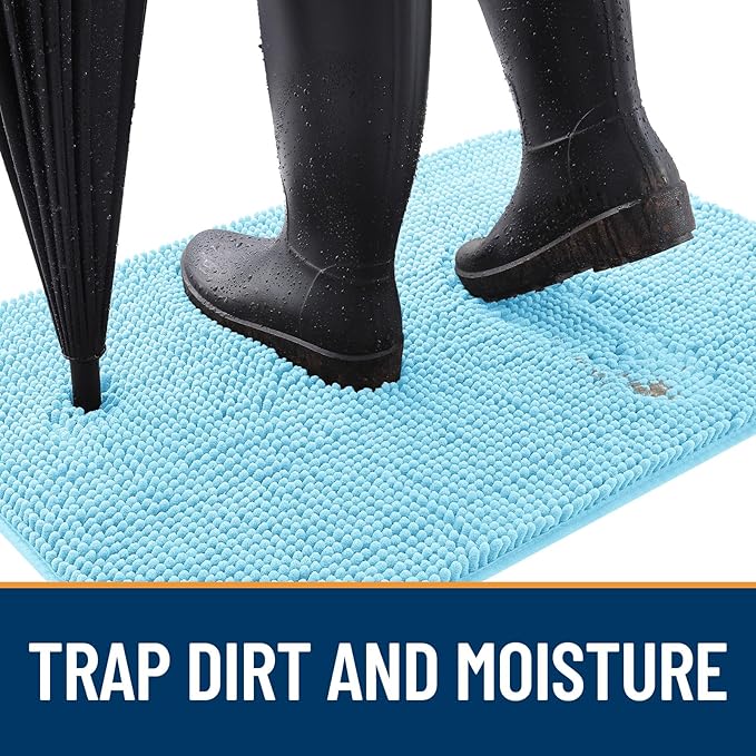 OLANLY Dog Door Mat for Muddy Paws 70x32, Absorbs Moisture and Dirt, Absorbent Non-Slip Washable Doormat, Quick Dry Chenille Mud Mat for Dogs, Entry Indoor Entryway Carpet for Inside Floor, Blue