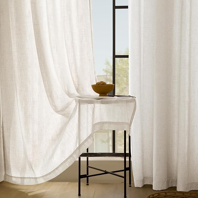 Cream Natural Linen Curtains 84 inch Length 2 Panels Set Neutral Rustic Farmhouse Living Room Drapes Back Tab Pleated Look Light Filtering Semi Sheer Curtains 84 inches Long Ivory Colored 60x84
