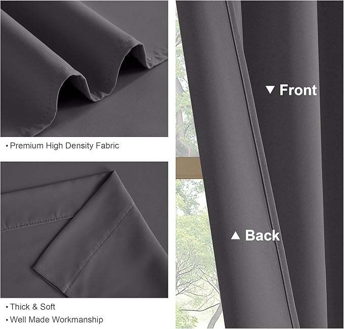 PONY DANCE Short Gray Blackout Drapes - Small Window Curtain Thermal Insulated Light Blocking Drapes Back Tab/Rod Pocket Short Curtain Panels for Bedroom & Kitchen, 42 W x 30 L, Grey, 1 Pair