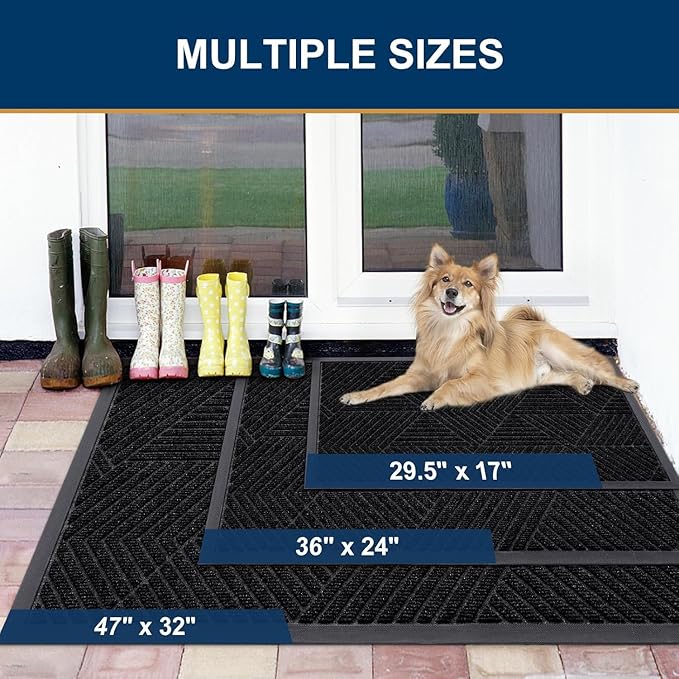 Smiry Front Door Mat Outside Entrance, Heavy Duty Sturdy Natural Rubber Doormat, Trap Dirt and Moisture, Easy Clean Low Profile Welcome Floor Mats for Indoor Outdoor Entry, 71x23 Inch, Black