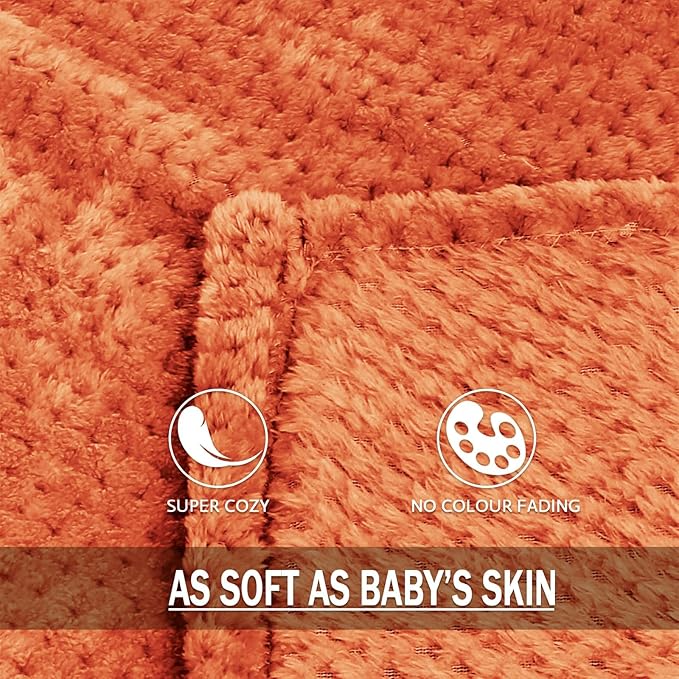 Exclusivo Mezcla Fleece Throw Blanket Extra Large, Super Soft and Warm Blankets for Couch, Sofa and Bed Waffle Textured, Cozy, Fuzzy and Lightweight (Burnt Orange, 50x70 Inches)