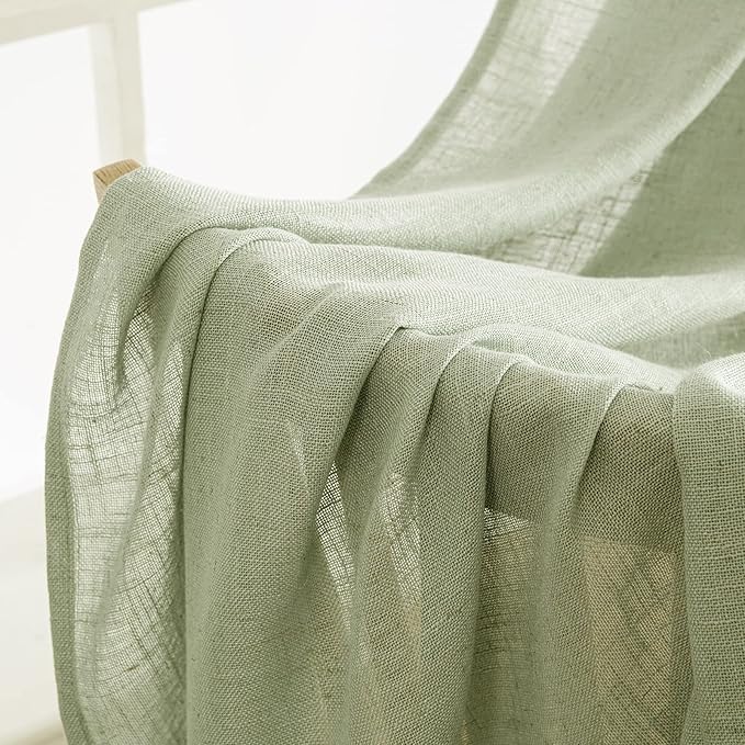 MIULEE Sage Green Linen Curtains 120 Inches Long for Bedroom Living Room, Soft Thick Linen Textured Window Drapes Semi Sheer Light Filtering Back Tab Rod Pocket Burlap Look Decor, 2 Panels 10 Ft