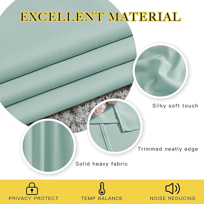 NICETOWN Room Darkening Curtains for Bedroom, Window Treatment Thermal Insulated Solid Grommet Window Treatments Sound Reducing for Living Room, Aqua Blue, Set of 2, W52 x L90