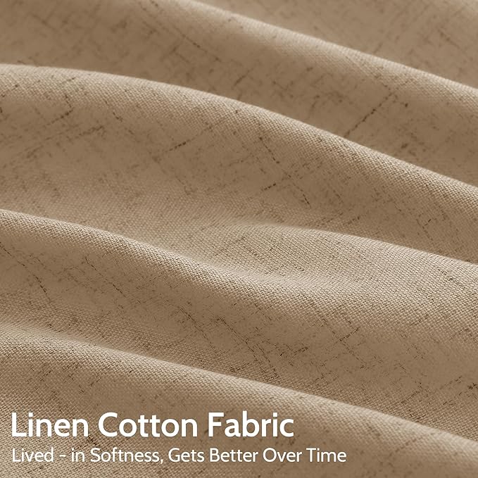 Sand Beige Linen Curtains for Living Room 126 Inches Long Simple Modern Light Filtering Semi Sheer Curtain Back Tab Rustic Home Decor Drapes Floor to Ceiling High Window for Bedroom 52x126, 2 Panels