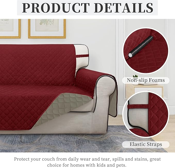ISSUNTEX Double Protection 100% Waterproof Loveseat Sofa Covers for Living Room, Couch Covers for 2 Cushion Couch, Reversible Furniture Protector Sofa Cover for Dogs (Loveseat, Christmas Red/Beige)