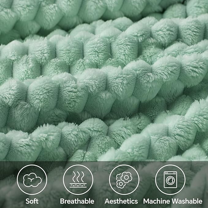 BEDELITE Fleece Throw Blanket for Couch & Bed - 3D Jacquard Decorative Mint Green Blanket, Super Soft and Cozy Warm Fuzzy Blanket All Seasons Suitable, 60x80Inches