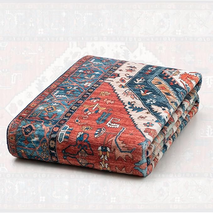SERISSA Runner Rug for Hallways, 2'6"x14' Washable Non Slip Kitchen Runner Rug, Extra Long Boho Rug Ultra Soft Vintage Rust Print Floor Carpet for Bedroom Hallway Entryway Bathroom Laundry Room
