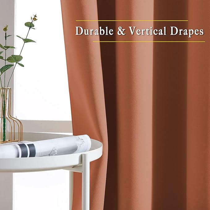 NICETOWN Blackout Room Divider Curtains 118 inches Long, Grommet Thermal Window Treatments Sound Reducing Drapes for Sliding Glass Door, Burnt Orange, W66 x L118, 2 Pieces