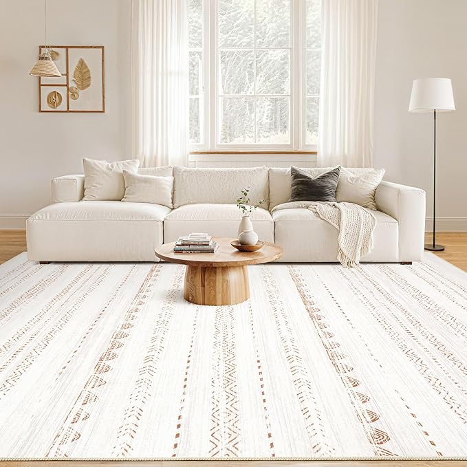 Nakagishi 10x13 Area Rugs Living Room: Washable Boho Large Neutral Soft Farmhouse Rug Stain Resistant Modern Moroccan Non-Slip Indoor Floor Carpet for Bedroom Nursery Kids Playroom Office- Brown