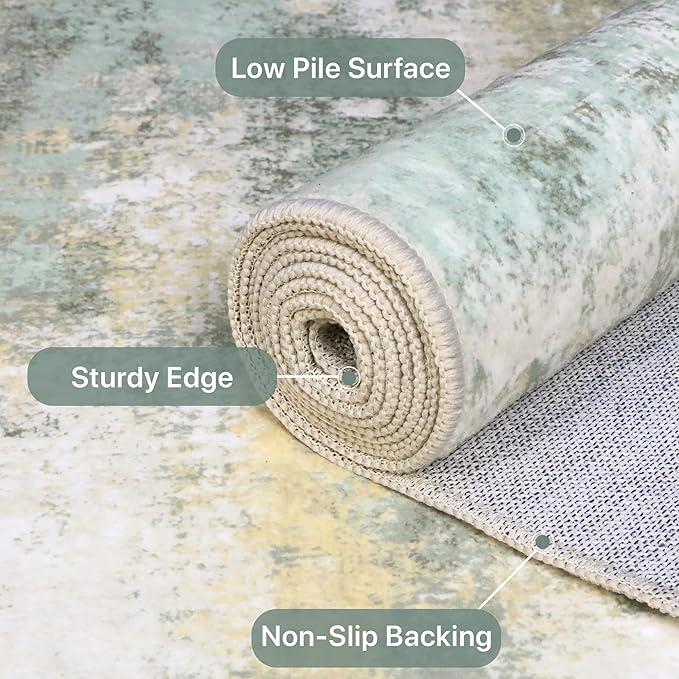 BEIMO Round Rugs 6FT for Living Room Bedroom, Modern Abstract Machine Washable Circle Rug, Soft Low Pile Floor Cover with Non Slip Backing for Dining Room, Light Green