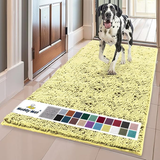 Muddy Mat® | Super Absorbent Door Mat Indoor, Microfiber Quick Dry Chenille Entryway Rug, Non-Slip Front Door Mat, Indoor Mats for Entryway, Machine Washable Pet Rug, Yellow 36" x 120"