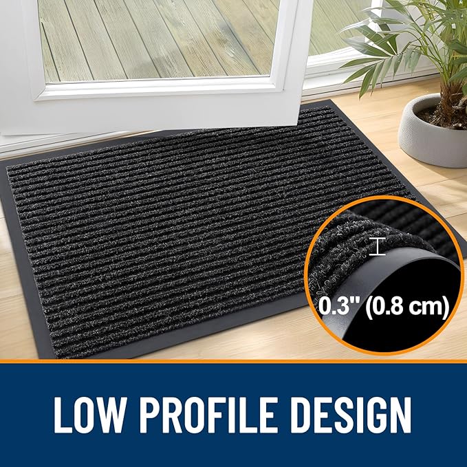 OLANLY Front Door Mat Indoor Outdoor Entrance, 2-Pack 71 x 23 Inch, Waterproof Heavy Duty Doormat, Fade Resistant, Low Profile, Easy Clean Patio Porch Welcome Floor Mats for Entry, Off-Black