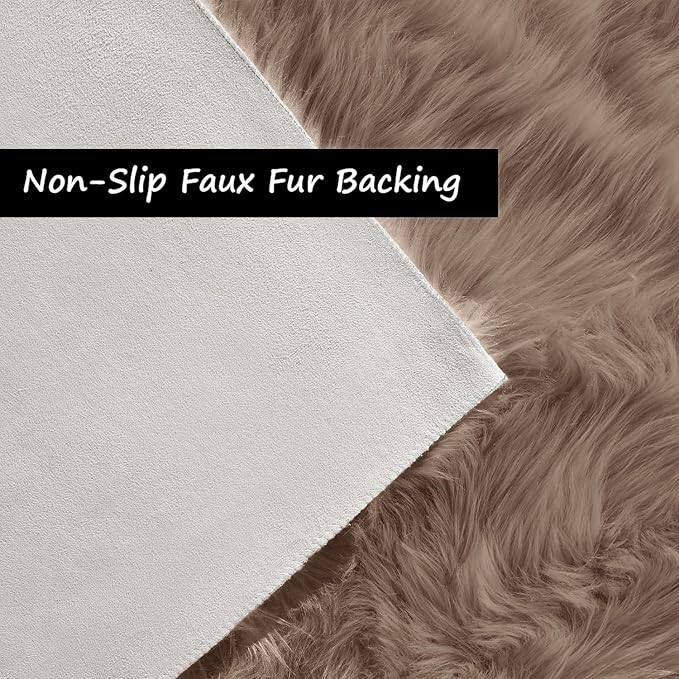 Goolela Circle Area Rug 6ft - Light Brown Beige - Round Fluffy Fuzzy Faux Fur Sheepskin Rug for Bedroom Living Room Furry Shaggy Washable
