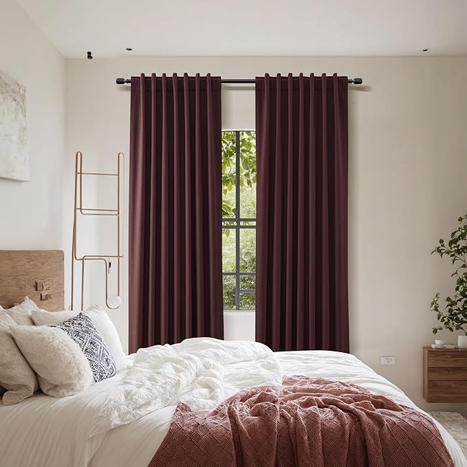 Guken Reddish Brown 100% Blackout Linen Curtains 120 Inch Length 2 Panels Set for Living Room Bedroom Back Tab/Rod Pocket Thermal Insulated Farmhouse Black Out Drapes Room Darkening,52x120