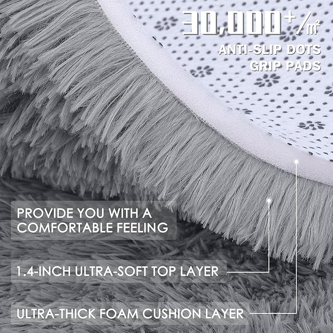 OLANLY 2x5 Machine Washable Runner Rugs for Hallway, Soft Fluffy Shaggy Bedside Rugs for Bedroom, Living Room, Indoor Floor Carpet for Kids Girls Boys, Nursery Rooms, Home Decor Aesthetic, Light Grey