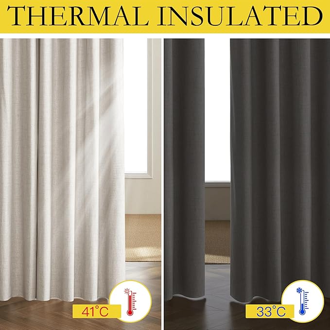 NICETOWN Brich Vintage Open Linen Weave Flax Thermal Curtains, 100% Blackout Curtains 120" Long for Dining Room, Soundproof Window Treatment Drapes for Hall Room, 52" Wide Per Panel, Set of 2