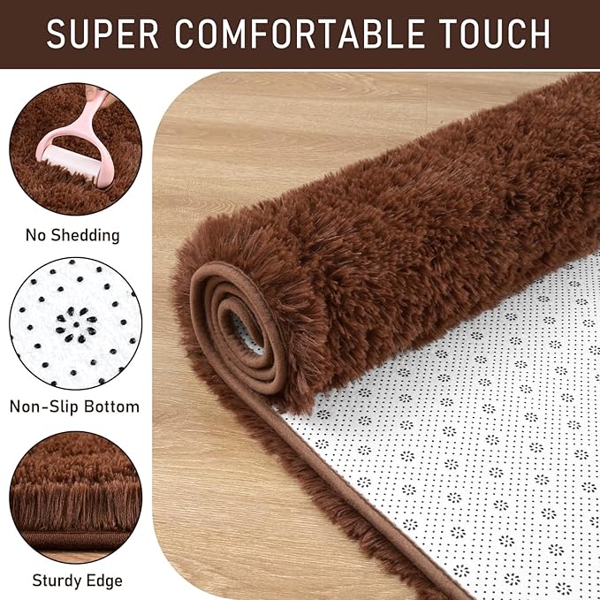 LOCHAS Ultra Soft Indoor Modern Area Rugs 10x14 Fluffy Living Room Carpets for Children Bedroom Home Decor Nursery Rug, Brown