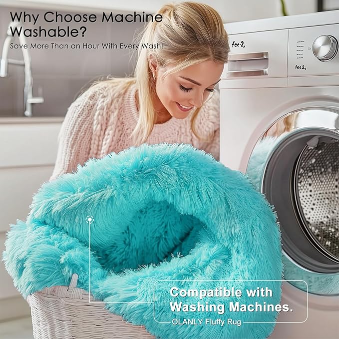 OLANLY 2x6 Machine Washable Runner Rugs for Hallway, Soft Fluffy Shaggy Bedside Rugs for Bedroom, Living Room, Indoor Floor Carpet for Kids Girls Boys, Nursery Rooms, Home Decor Aesthetic, Teal Blue
