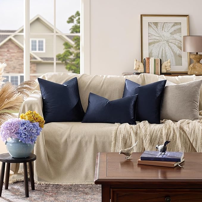 GIGIZAZA Navy Blue Velvet Pillow Covers 18x18,Square Solid Throw Pillow Covers Decorative Modern Pillows Small Vintage Cases for Couch Pack of 2