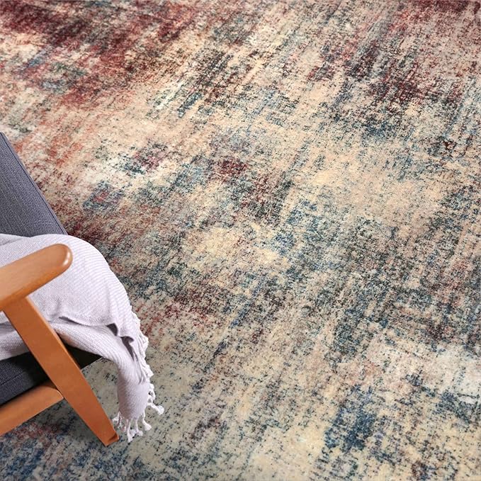 IOHOUZE Abstract Runner Rug 3x8 Ft Washable Runners for Hallways, Non Slip Kitchen Runner Printed Faux Wool Entryway Runner Indoor, Modern Abstract Floor Carpet for Hall Bedroom, Red/Multi