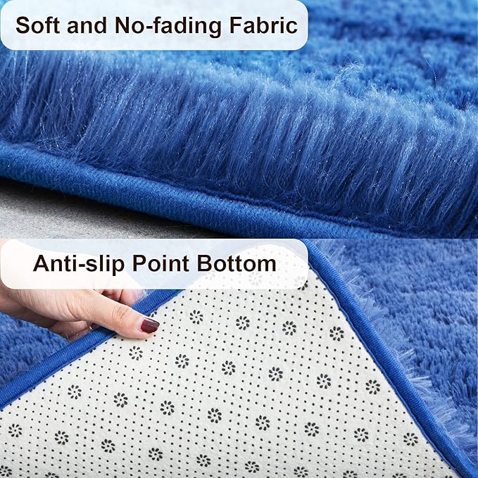 TWINNIS Super Soft Shaggy Rugs Fluffy Carpets 8x10 Feet, Indoor Modern Plush Area Rugs for Living Room Bedroom Kids Room Nursery Home Decor, Upgrade Anti-Skid Rectangular Fuzzy Rug, Indigo
