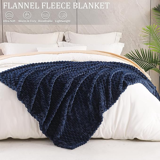 Exclusivo Mezcla Fleece Twin Blanket for Bed, Extra Large Fuzzy Navy Blue Bed Blankets, Soft Cozy Plush Sofa Throws for All Seasons, 60x80 Inches