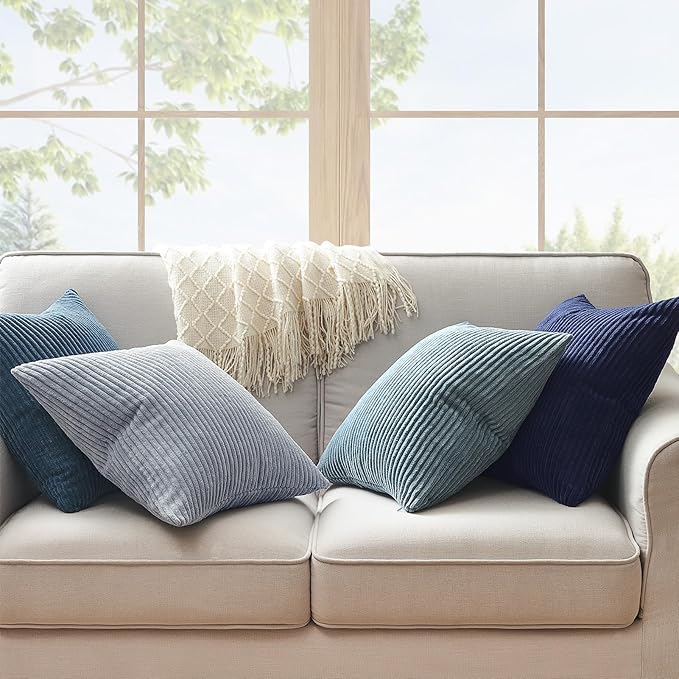 Topfinel Decorative Throw Pillow Covers Cushion Cases, Set of 4 Soft Velvet Modern Double-Sided Designs, Mix and Match for Home Decor, Pillow Inserts Not Included (22x22 inch, Blue)