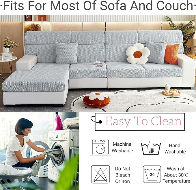 Soothing Home Sofa Covers, Sofa Hero Covers, Wear-Resistant Universal Couch Covers Washable Stretch Sectional Couch Cushion Covers (Metal Grey,Large Triple Seat Cover)