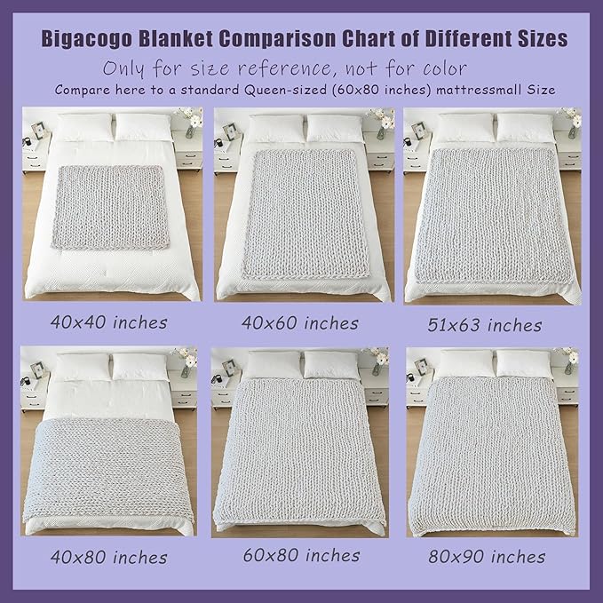 Bigacogo Chunky Knit Throw Blanket for Couch, 51x63 inches, 100% Hand Knitted with Thick Jumbo Chenille Yarn, Cozy Soft Large Rope Knot Cable Crochet Blankets for Sofa Bed Living Room, Bright Blue