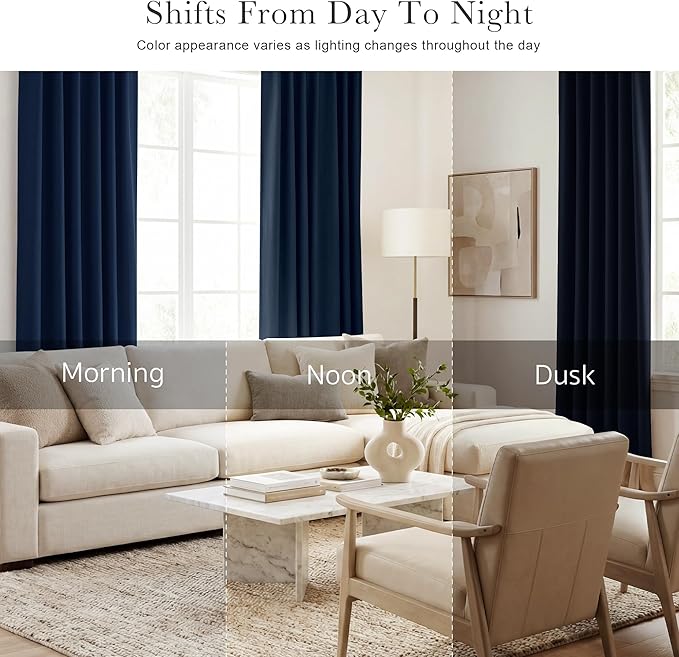 PONY DANCE Bedroom Blackout Curtains - 54 Inches Long Curtain Drapes with Back Loops Slot with Rod Pocket Design Privacy Protect Energy Saving, 52 W x 54 L, Navy Blue, 1 Pair