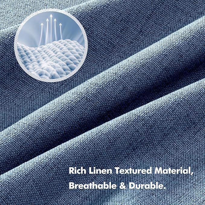 MIULEE 100% Blackout Linen Curtains for Bedroom, Blue Solid Luxury Decor Thermal Insulation Room Darkening Drapes for Living Room Nursery Back Tab Rod Pocket 42 x 63 Inches, 2 Panels