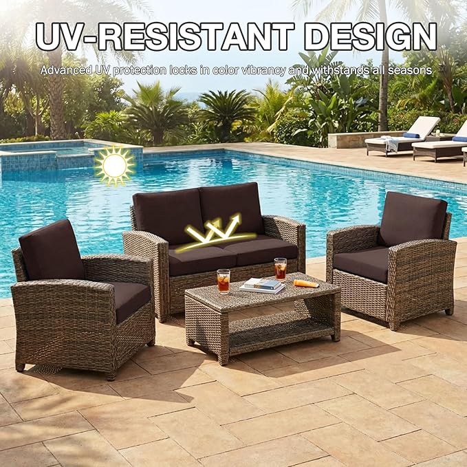 hyha 14Pcs Patio Cushion Covers, Stretch Outdoor Couch Cushion Covers Replacement, Washable Outdoor Chair/Sofa Slipcovers for Patio Furniture Cushions Protector with Elastic Bottom(Coffee,Cover Only)