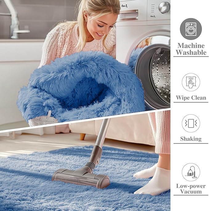 OLANLY 5x8 Machine Washable Large Area Rugs for Living Room, Bedroom, Soft Fluffy Shaggy Bedside Rug, Indoor Floor Carpet for Kids Girls and Boys, Dorms, Nursery, Home Decor Aesthetic, Blue